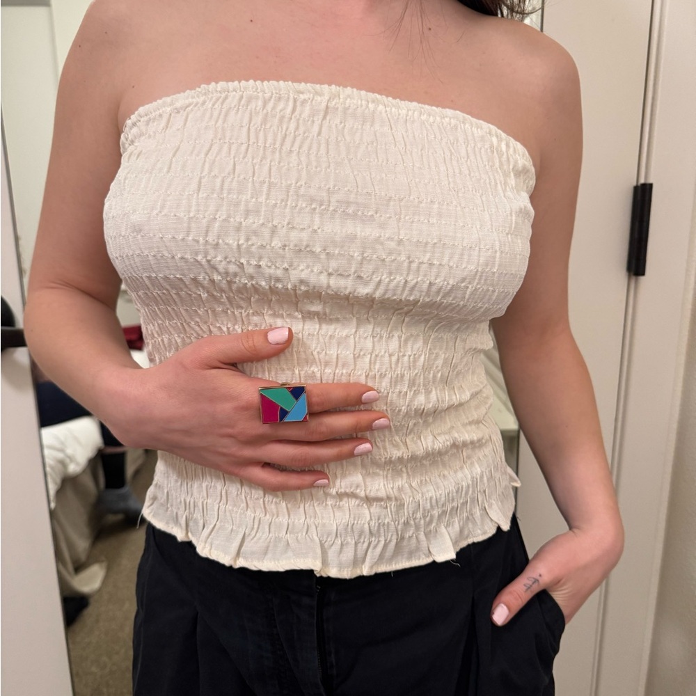 Style Envy Cream Strapless Crop Top